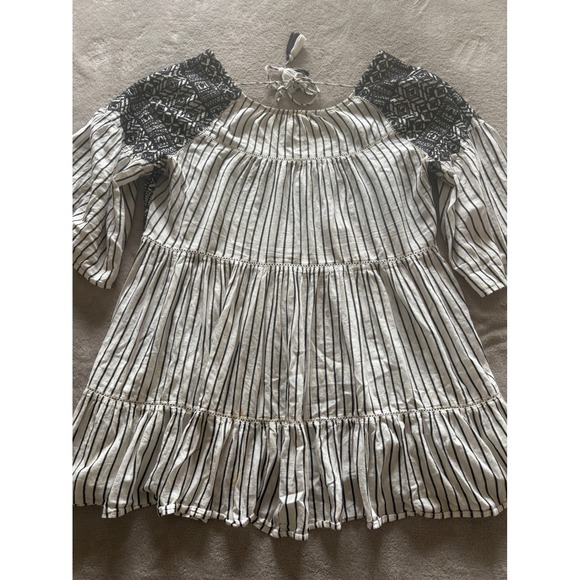 Free People Embroidered Tunic Dress Striped Black White Boho Large - Picture 1 of 7